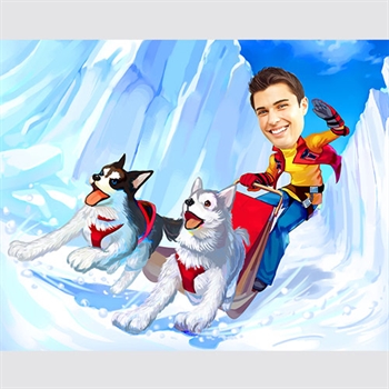 Husky Sledding Caricature from Photo - myDaVinci
